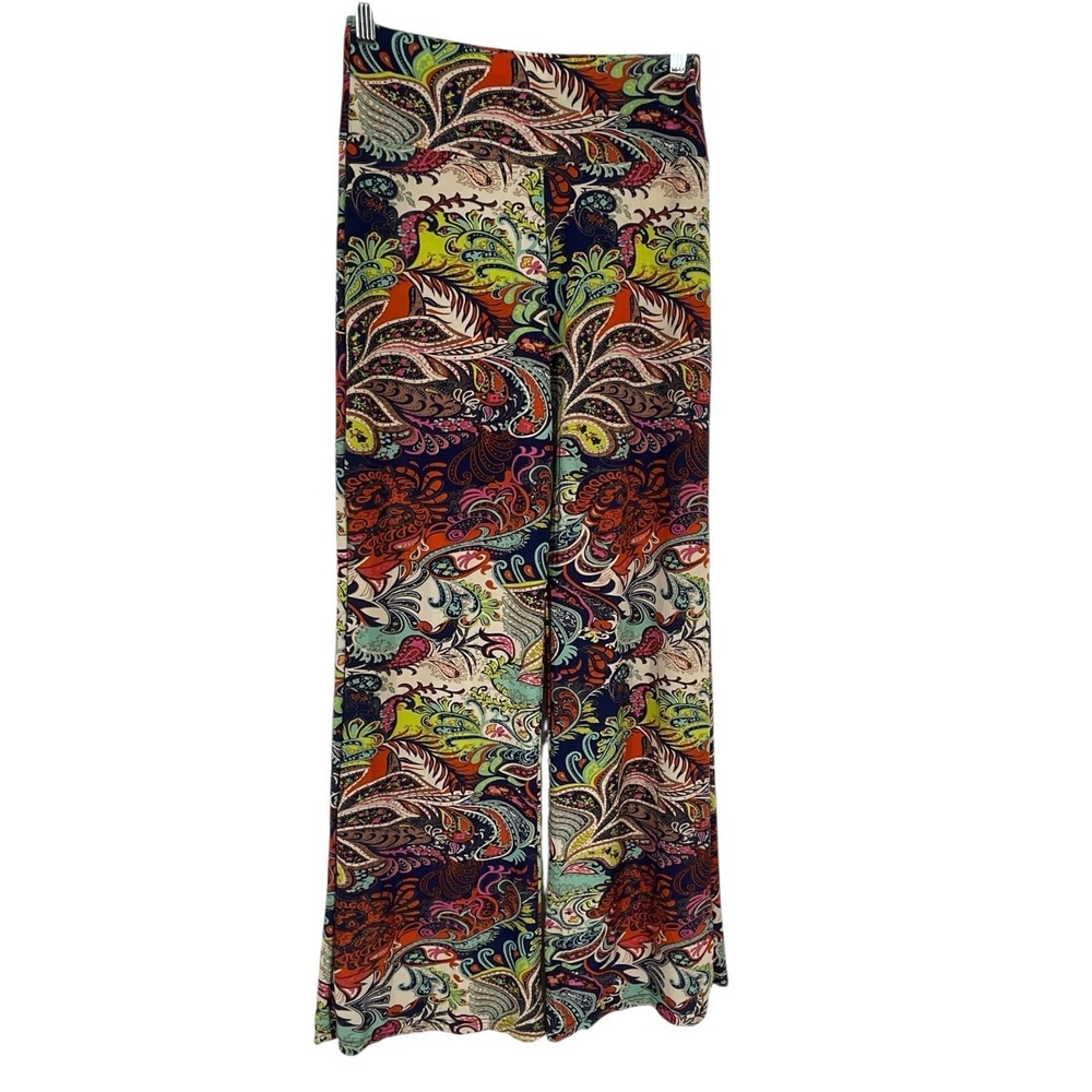 WinWin Multi Color Paisley Print Wide Leg Palazzo Pants Size‎ S-M Boho Stretchy